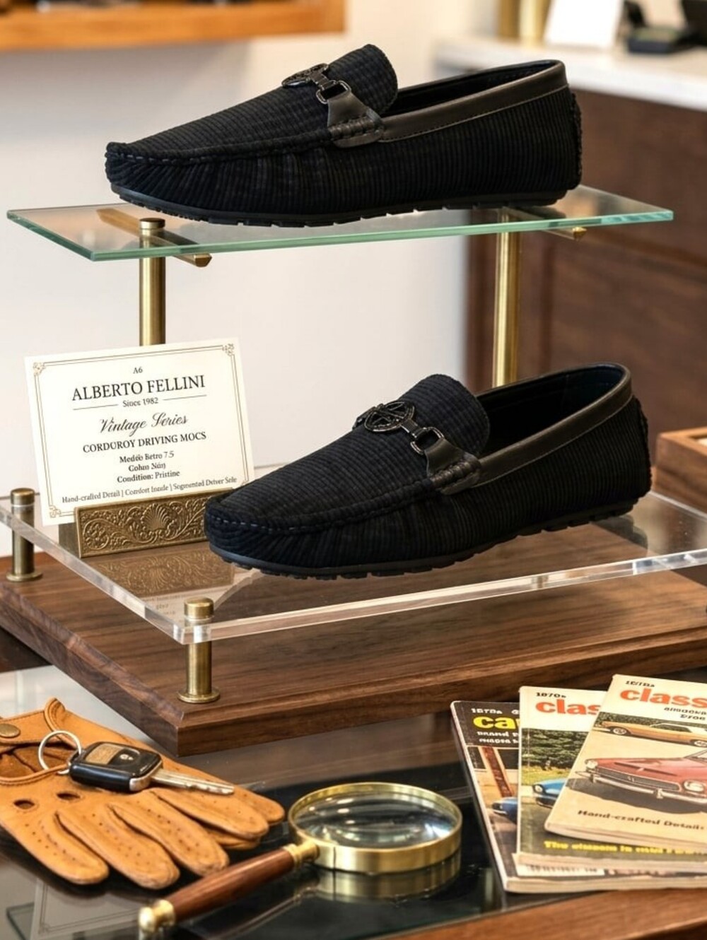 Alberto Fellini Men's Black Corduroy Driving Loafers Bit Slip On Shoes